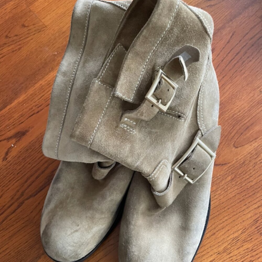 Jimmy Choo flat suede ankle boots, tan, size 40